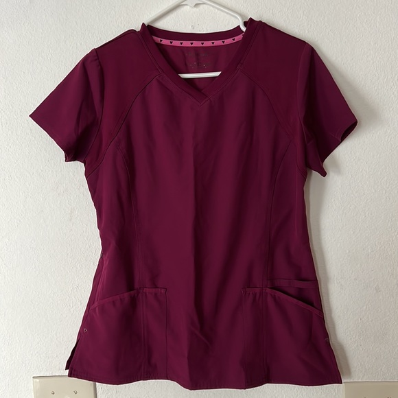 HeartSoul Burgundy Scrub set. Small top, XS pants. - Picture 2 of 7